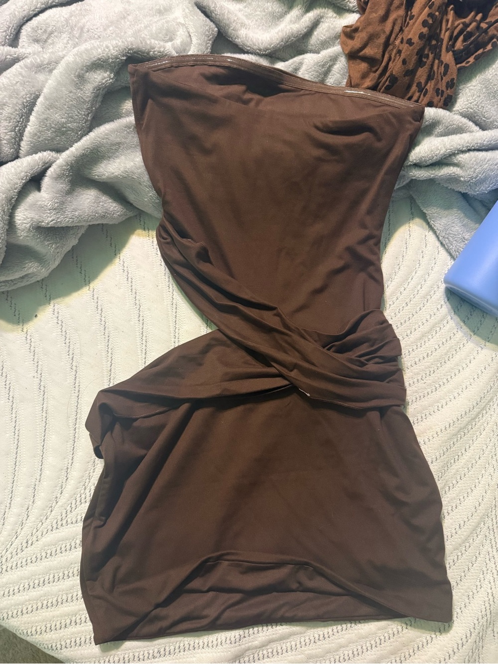 Strapless Twist-Front Brown Dress White Fox
